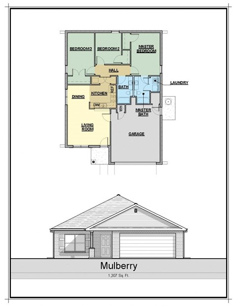 Floor plan for 3 beds, 2 baths, 1246 sqft
